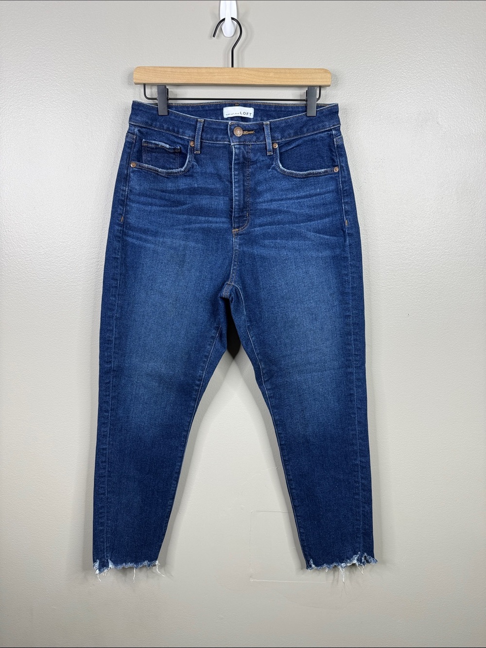 LOFT High Rise Skinny Jeans Frayed Raw Hem Blue Denim Women's Size 30 10 30/10